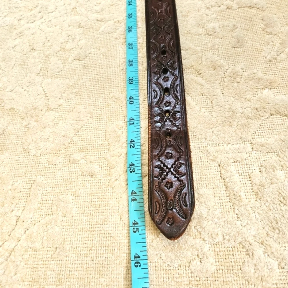 Leather Belt Mens Sz 40 Brown Tooled Eagle Design Braided Western Southwestern